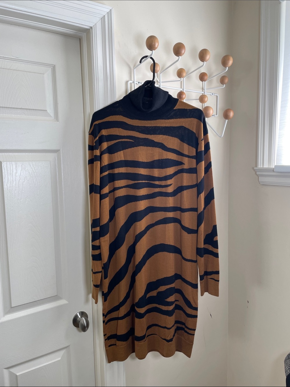 Dries Van Noten - Leopard Print Turtle Neck Sweater Dress - Brown / Black - L